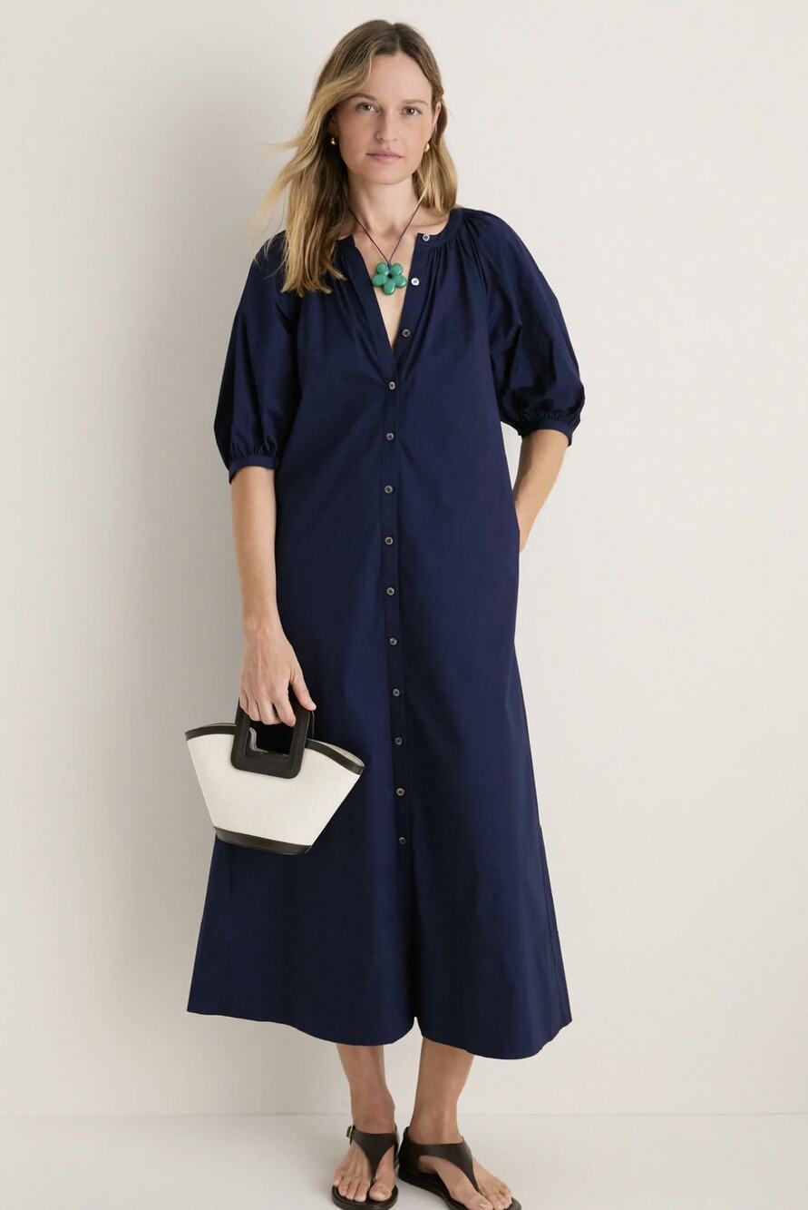 STAUD Vincent Puff Sleeve Maxi Dress in Navy